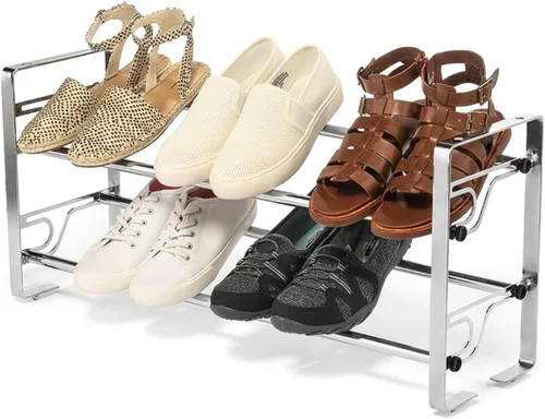 Vista 7 de USTECH Zapatero de 4 niveles patentado ajustable y expandible Estante de metal portátil para armario de entrada Estante de metal para zapatos