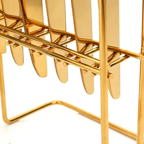 Vista 5 de Juego de cubiertos colgantes de 24 piezas con un estante para cubiertos, cubiertos de acero inoxidable con mango de madera de imitación de mármol