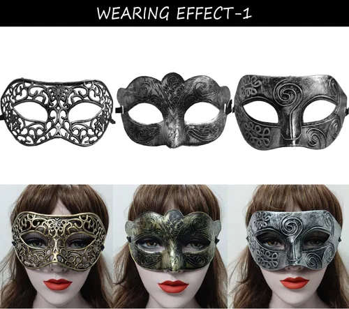 Vista 4 de 27 máscaras antiguas vintage, retro, para hombres y mujeres, unisex, para fiesta de baile, disfraz veneciano, dorado, plateado y bronce