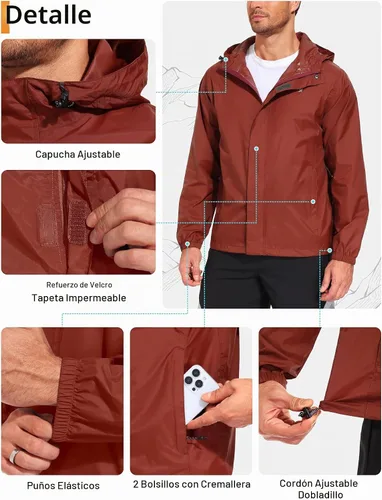 Vista 4 de Little Donkey Andy Chaqueta impermeable con capucha para hombre Castaño Rojizo