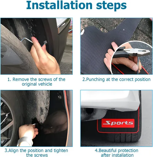 Vista 5 de 2 piezas de aletas para salpicaderos de coche, protectores de guardabarros de PVC con aditamentos delanteros y traseros, aletas universales