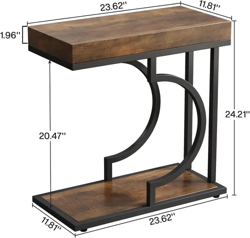 Vista 2 de Tribesigns Mesa auxiliar estrecha para sofá, mesa auxiliar en forma de C con marco de metal, mesas de noche modernas, mesas de sofá pequeñas