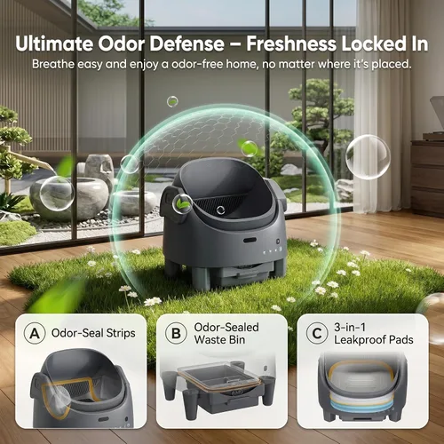 Vista 4 de Caja de arena automática para gatos de autolimpieza, gran capacidad para Gris oscuro