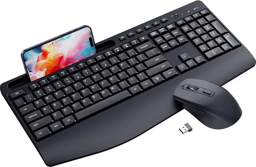 Vista 7 de Combo de teclado y mouse inalámbricos, mouse y teclado con retroiluminación RGB de doble sistema, recargable 2.4G, diseño ergonómico silencioso