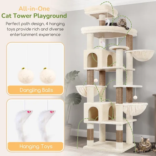 Vista 5 de Globlazer Torre de árbol para gatos extra grande, 82 pulgadas de alto, árbol para gatos de interior, torre grande para gatos grandes y adultos con 8