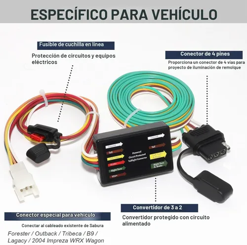 Vista 2 de MECMO Arnés de cableado de remolque de 4 pines para Subaru Forester 1998-2008, Outback 2000-2009, Tribeca 2008-2014, B9 Tribeca 2006-2007, Subaru