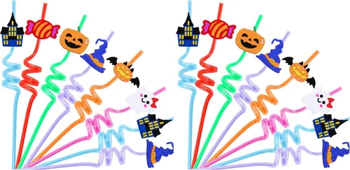 Vista 7 de 24 popotes de fiesta de Halloween, pajitas de fiesta para decoraciones de Halloween, calabaza, fantasma, gato, Halloween, fiestas temáticas