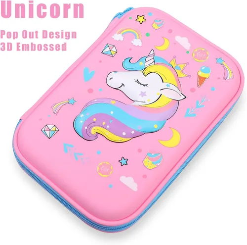 Vista 3 de SOOCUTE Regalos de unicornio de corona para niñas, bonito estuche de tapa dura de gran tamaño con compartimento, organizador de suministros