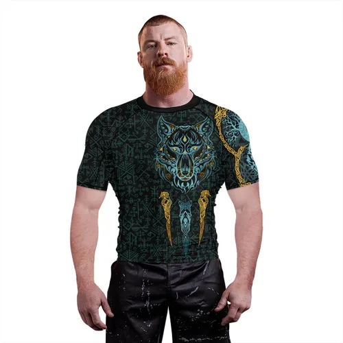 Vista 4 de Viking Tatoo - Camisas de compresión de manga corta para hombres BJJ MMA Grappling Base Layer