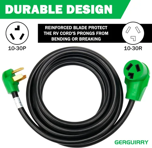 Vista 2 de Gerguirry Cable de extensión para secadora de 3 clavijas y 50 pies, cable resistente NEMA 10-30P de 30 amperios a 10-30R, uso para extensión