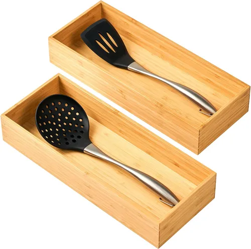 Vista 8 de Umilife Organizador de cajones de cocina de bambú, bandeja de cubiertos extra alta, caja de almacenamiento de cubiertos, soporte multiusos