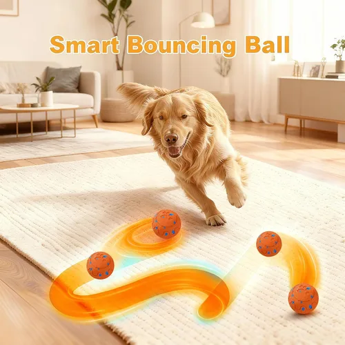 Vista 3 de Pelotas para perros: pelota interactiva para perros, juguete para perros con movimiento automático y rebote, material E-TPU, IP54 impermeable