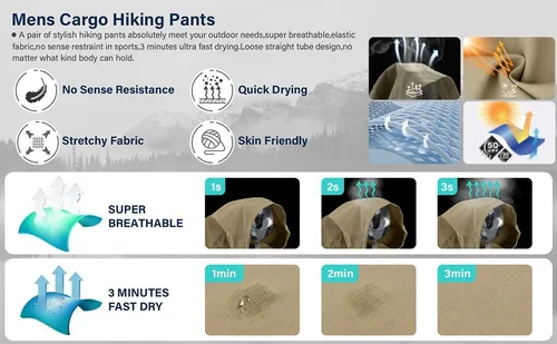 Vista 6 de linlon Pantalones cargo de senderismo ligeros de secado rápido para hombre con 8 bolsillos