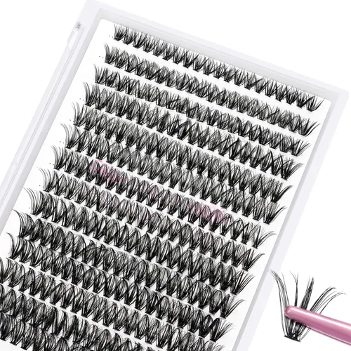 Vista 12 de 280 piezas de pestañas en grupo, mixtas 30D+40D, 14 filas de pestañas que se ven como extensiones, para ponértelas tú misma en casa (30+40-C-10 mm)