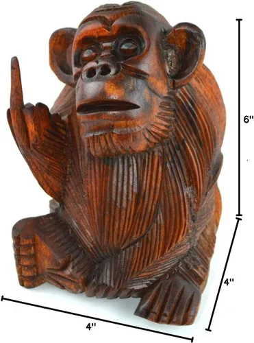 Vista 4 de WorldBazzar Brand - Estatua de madera de dedo medio de 6 pulgadas que da vueltas al pájaro