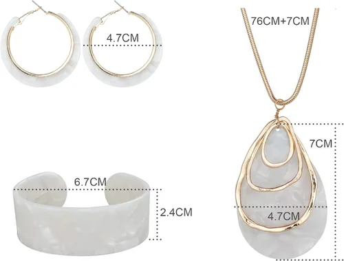 Vista 7 de ORAZIO Juego de joyas acrílicas para mujer, aretes de resina bohemia, collar y pulsera