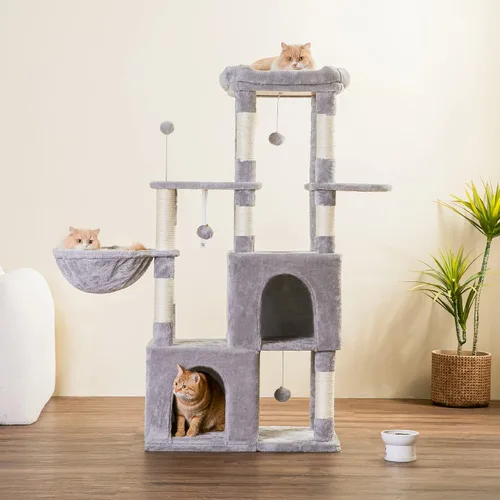 Vista 9 de MWPO Árbol grande para gatos, torre para gatos de interior de 56.1 pulgadas con 2 condominios grandes para gatos, soporte de varios niveles