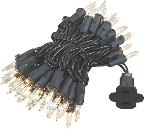Vista 10 de Novelty Lights Mini luces incandescentes amarillas de 11 pies, 50 bombillas, cable negro Traditional Bulbs with 2.5 Inch Spacing, Commercial Grade