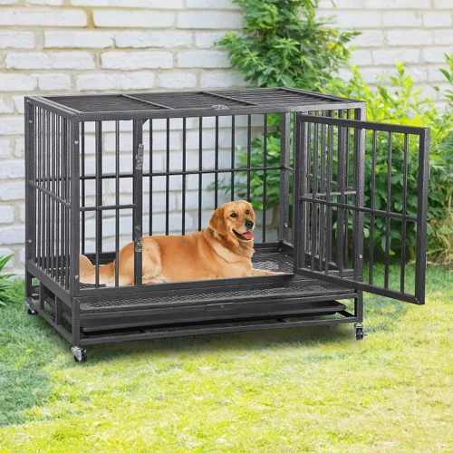 Vista 2 de Jaula de perro indestructible resistente de 38 pulgadas, a prueba de escape, jaula de acero a prueba de mordidas para perros de alta ansiedad