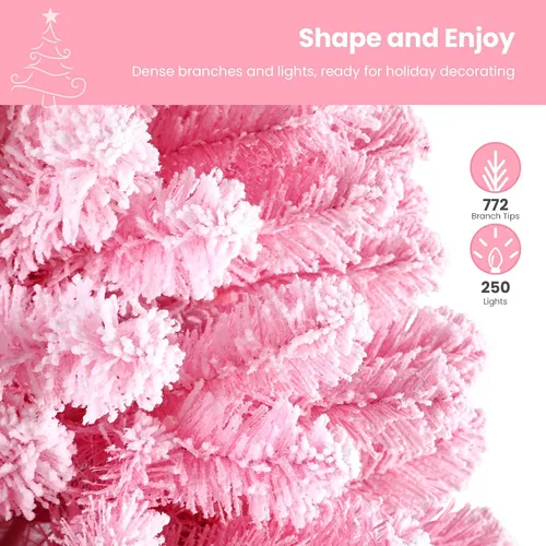 Vista 4 de SHareconn - Árbol de Navidad artificial preiluminado de abeto nevado de 6 pies, color rosa