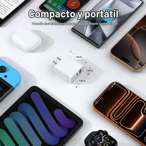 Vista 5 de Paquete de 3 cargadores tipo C, enchufe de pared USB C de doble puerto de 20 W PD y QC USB A bloque de carga rápida para Samsung Galaxy S24