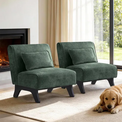 Vista 12 de Silla de acento tapizada sin brazos, sillas modernas y cómodas para sala de estar con patas de madera y almohadas, sofá cama lateral para dormitorio