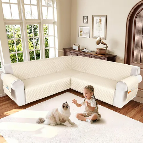 Vista 2 de HDCAXKJ Funda impermeable para sofá modular en forma de L, fundas seccionales de esquina lavables, a prueba de mascotas, protector de muebles