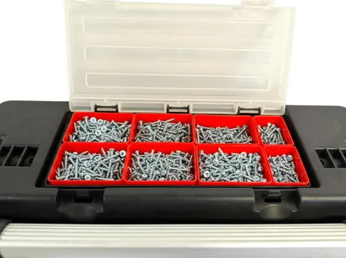Vista 3 de Homak Caja de herramientas de mano de metal y plástico con mango de aluminio, rojo, 20 pulgadas