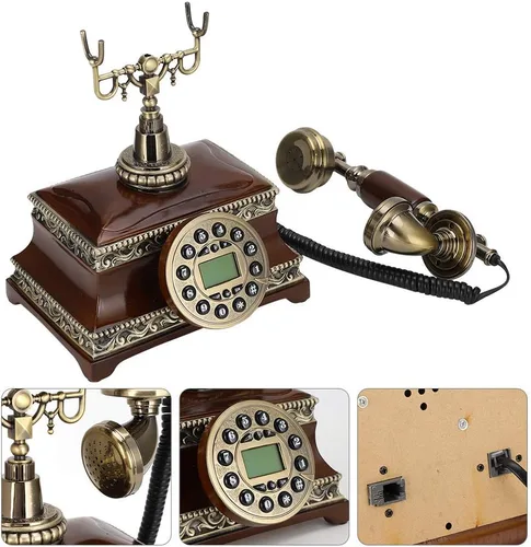 Vista 6 de 143 Teléfono antiguo de moda, línea fija vintage con luz de fondo, bronce, escritorio, DTMF, operación multilínea