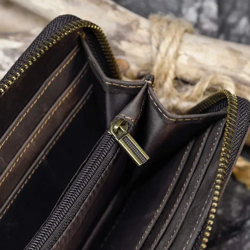 Vista 8 de LUUFAN Billetera larga de cuero genuino para hombre, cartera plegable grabada