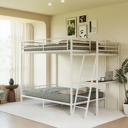 Vista 16 de KEIKI Litera Full sobre Twin con Estación de Carga, Cama Alta de Metal con Escritorio & Protector de Seguridad & Escaleras, Marco de Cama de Metal