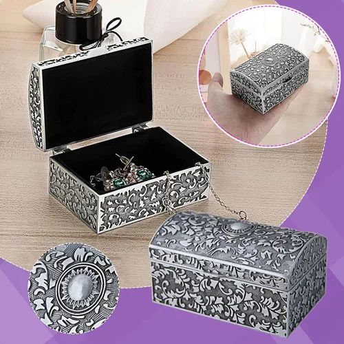 Vista 2 de Organizador de joyero para mujeres y niñas caja organizadora de collares caja de joyería de metal para anillos aretes joyería de almacenamiento