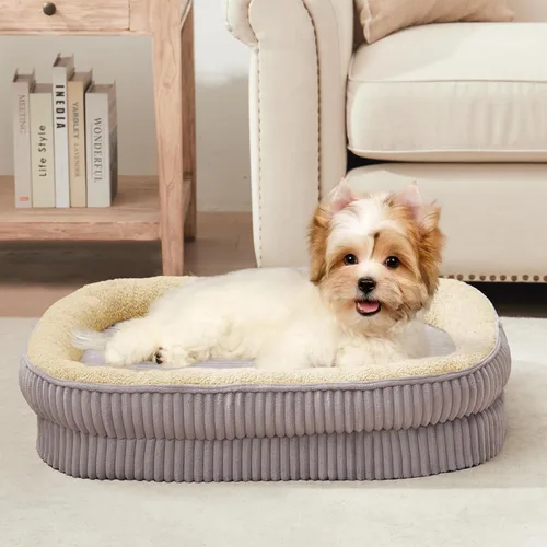 Vista 15 de Cama ortopédica para perros para cachorros, razas de perros extra pequeños, cama ovalada para gatos, sofá cama para perros de espuma de celda