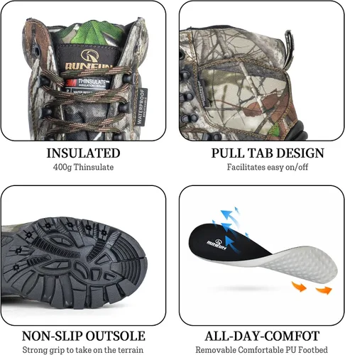 Vista 4 de Botas de caza impermeables para hombre de 8 pulgadas, ligeras, camuflaje, aisladas, tácticas, para trabajo, 400g Thinsulate