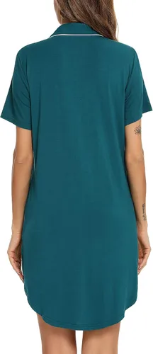 Vista 4 de Samring Camisón de pijama para mujer, manga corta/larga, con botones, camisón para dormir, camisón para novio, talla XXL