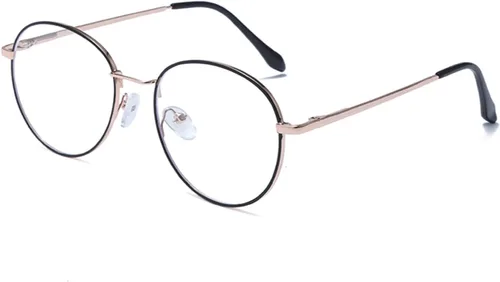 Vista 8 de LJCZKA Round Blue Light Blocking Photochromic Glasses for Women Men Classic Mental Frame Computer Glasses Negro