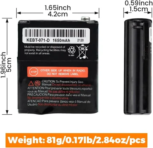 Vista 5 de Paquete de 2 baterías recargables de radio bidireccional de 3.6 V 1650 mAh para Motorola 53615 KEBT-071A KEBT-071B KEBT-071C KEBT-071D Talkabout