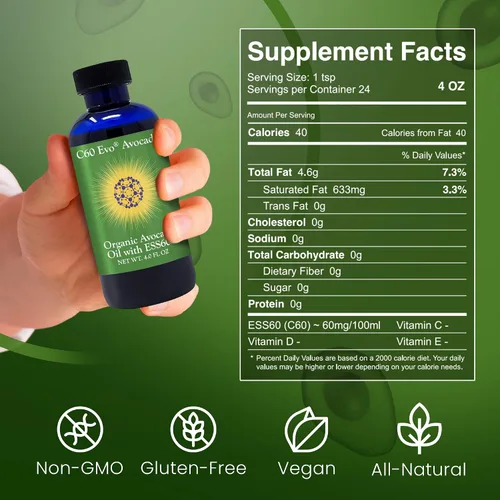 Vista 7 de Aceite de aguacate orgánico, ESS60 100% puro (0.6 mg/ml) apoya la salud de las articulaciones, la flexibilidad, la energía, la inmunidad, el sueño
