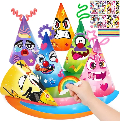 Vista 17 de WERNNSAI 12 Pcs Birthday Party Hats Assorted Themes Cone Paper Headbands Multiple Styles, Easy to Assemble with Elastic Strings, Kids Birthday