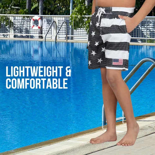 Vista 2 de North 15 Traje de baño para niños, traje de baño con bandera de Estados Unidos, traje de baño de playa de secado rápido, traje de baño