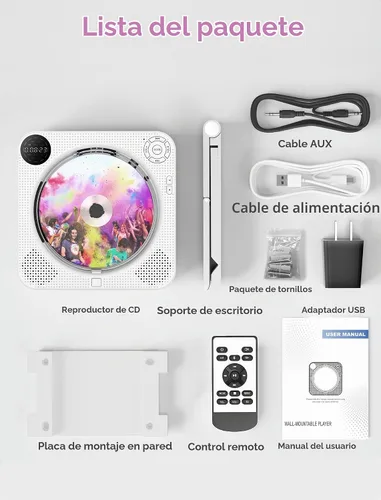 Vista 8 de DESOBRY Reproductor de CD de pared Bluetooth con altavoces Control remoto