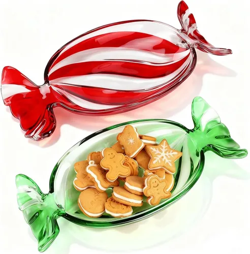 Vista 10 de Bandeja de cristal para dulces, platos de frutas de mesa, plato de postre para pastel, decoración de Navidad, decoración navideña, verde