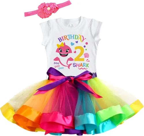 Vista 26 de Luke and Lulu Traje de cumpleaños para niña, diseño de tiburón - 2º cumpleaños niña