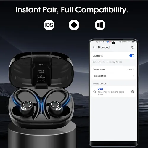 Vista 7 de Auriculares deportivos inalámbricos con ganchos seguros para los oídos, 48H Negro