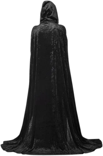 Vista 2 de Disfraz de brujas de vampiro de terciopelo con capucha para adultos, para fiesta, cuervo, cosplay