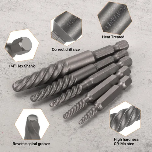 Vista 3 de Juego de extractor de tornillos dañados, extractor de pernos fácil de sacar de 6 piezas para quitar fácilmente pernos rotos, tornillos pelados