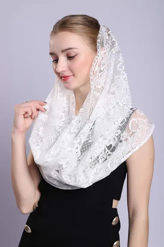 Vista 4 de Grettytling Soft and Comfortable Mantilla Veils 5 Colors Spanish Style Lace Infinity Veil Mantilla Latin