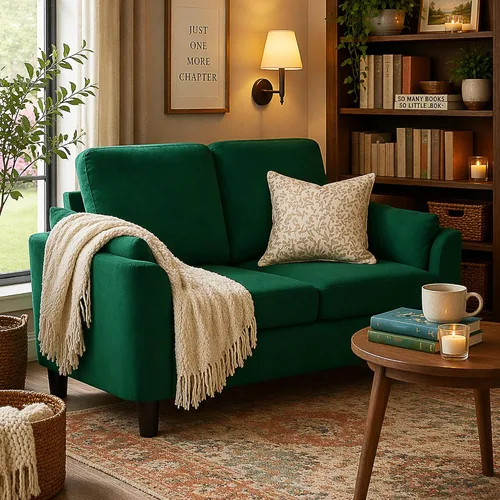 Vista 25 de 57" Small Loveseat Sofa, Mid Century Modern Love Seat Couch with Back Cushions and Plastic Legs, 2 Seater Couches for Living Room, Bedroom, Small