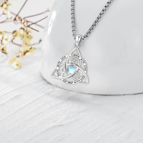 Vista 259 de Collar de pentagrama de plata de ley con triple luna, diosa celta, nudo celta, nudo de brujas, Ankh, sol y luna, Hécate, lilith, Santa Muerte