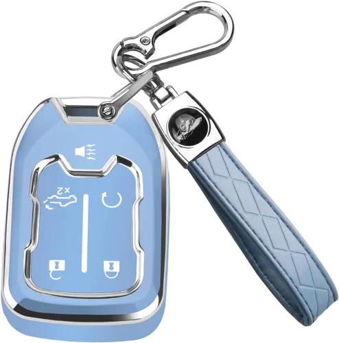 Vista 12 de MILD EAST for GMC Key Fob Cover 5 Button with Keychain(Black/Blue)